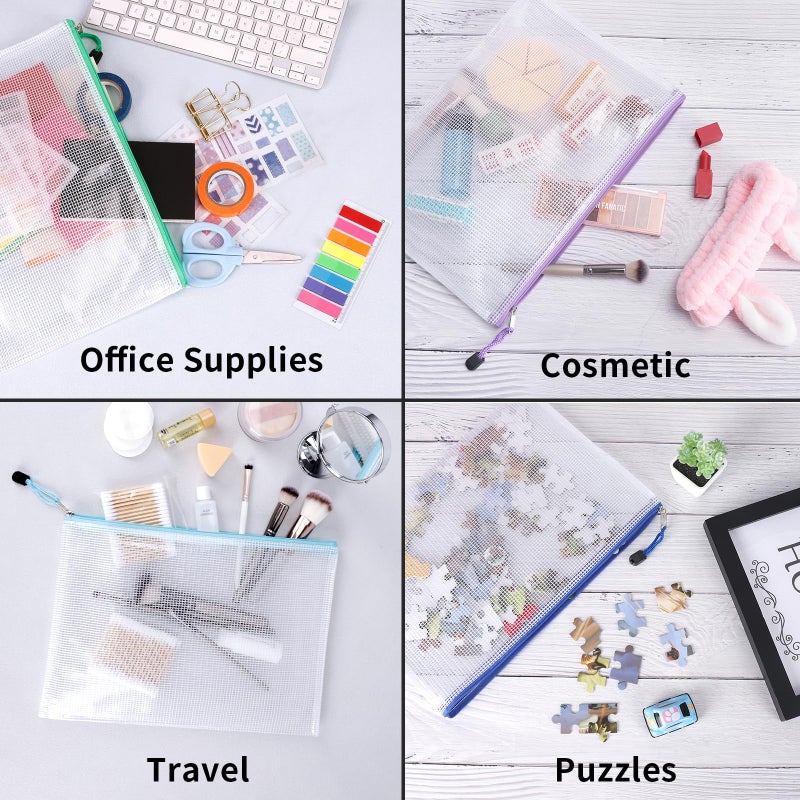 EOOUT 24pcs Mesh Zipper Pouch Bags, A4 Zipper Bags for Organizing Storage, Waterproof Zipper Pouches, Letter Size, File Bags for School, Toys, Puzzle, Board Games and Office Supplies - Image 5